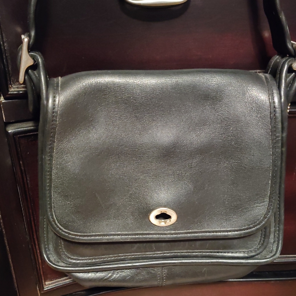 Vintage Black Leather Coach Bag